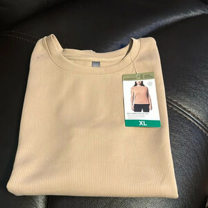 Mondetta Ladies' Soft Ribbed Short Sleeve Active Top, New Taupe (Tan) XL